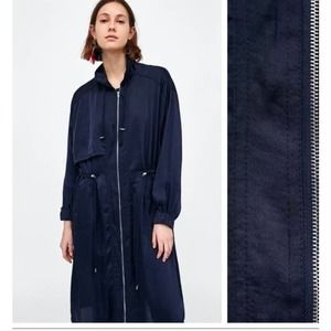 Zara Dark Blue Flowing Trench Coat Size XS-S Women's* Lightweight Fashion WOM209